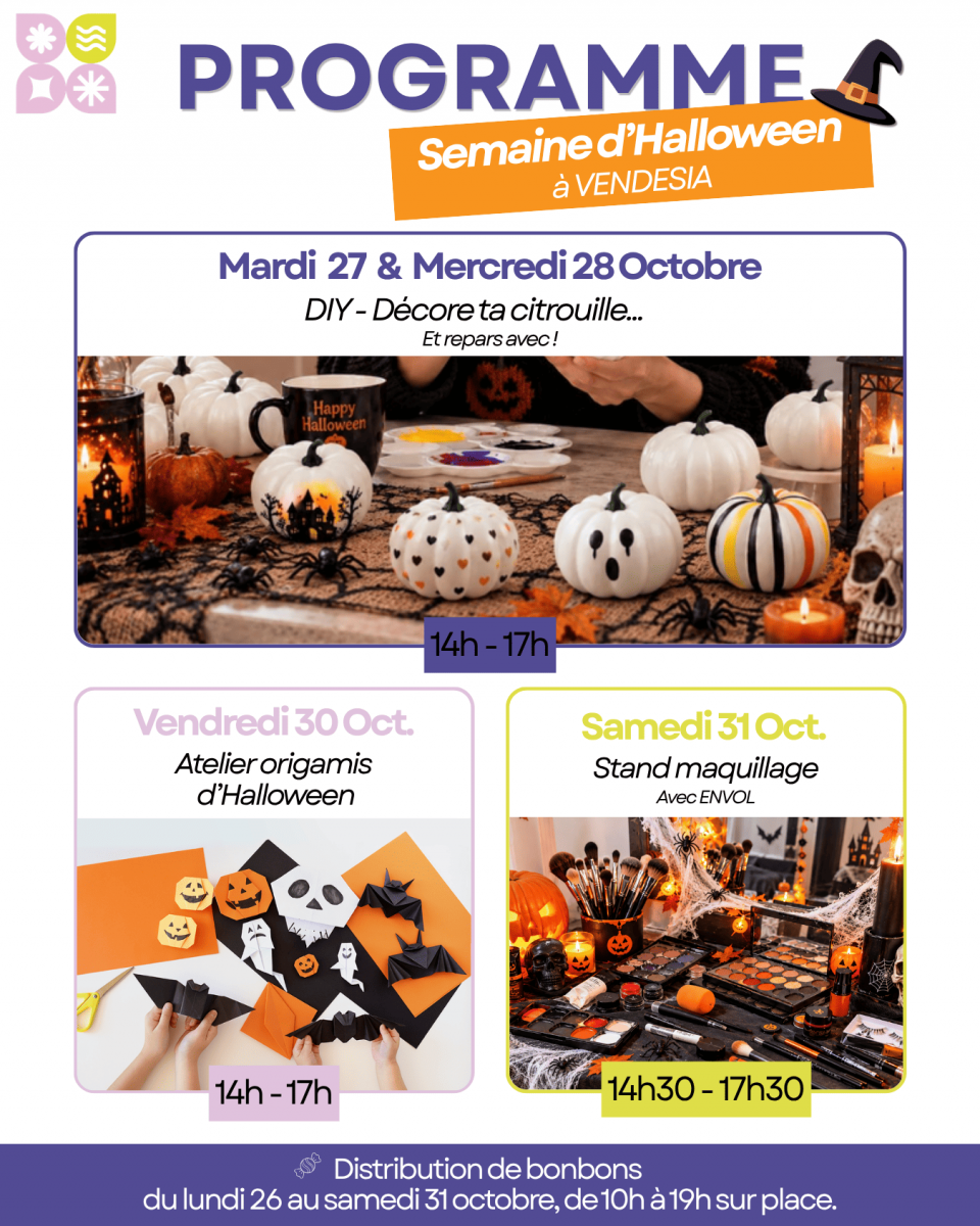 Programme des animations d’Halloween chez Vendesia à Talmont-Saint-Hilaire en Vendée.