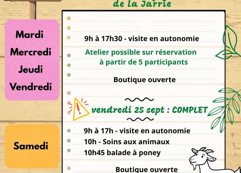 Ferme pédagogique de la Jarrie – programme dautomne 2026