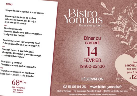 Menu Saint-Valentin au Bistro Yonnais