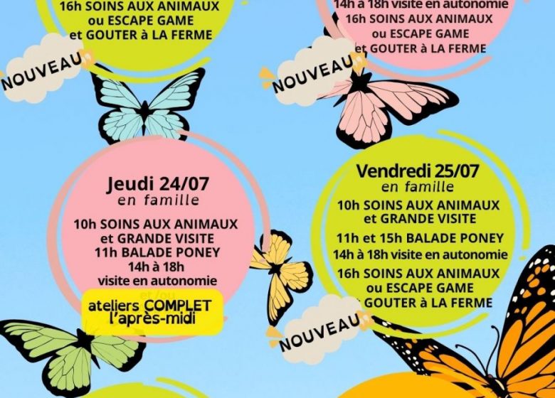 Planning des animations : ferme pédagogique de la Jarrie