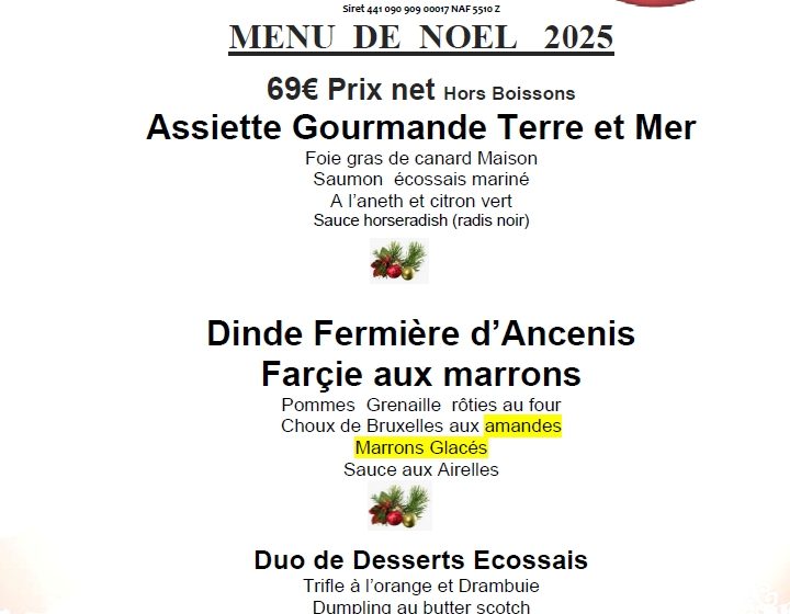 Menu de Noël – Restaurant du Marie Stuart