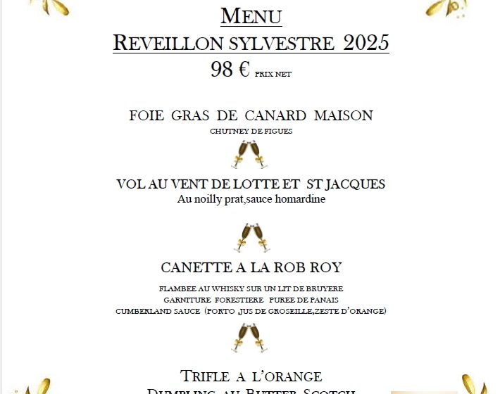 Menu du réveillon de la Saint Sylvestre – Restaurant le Marie Stuart