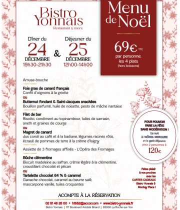 Menu de Noël – Bistro Yonnais