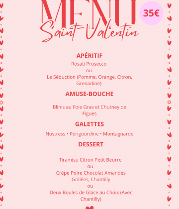 Menu Saint Valentin au Nostress