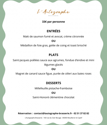 Menu Saint-Valentin – Restaurant l’Autographe
