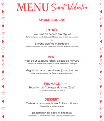 Menu Saint-Valentin – Restaurant Le Karo