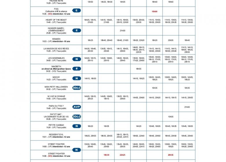 PROGRAMMATION DU CINEVILLE du mercredi 14 octobre mardi 20 octobre 2026