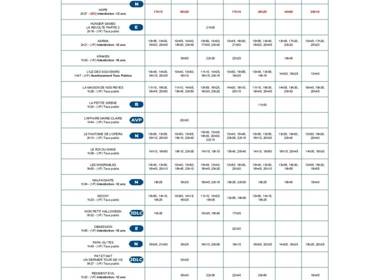 PROGRAMMATION DU CINEVILLE du mercredi 28 octobre mardi 3 novembre 2026