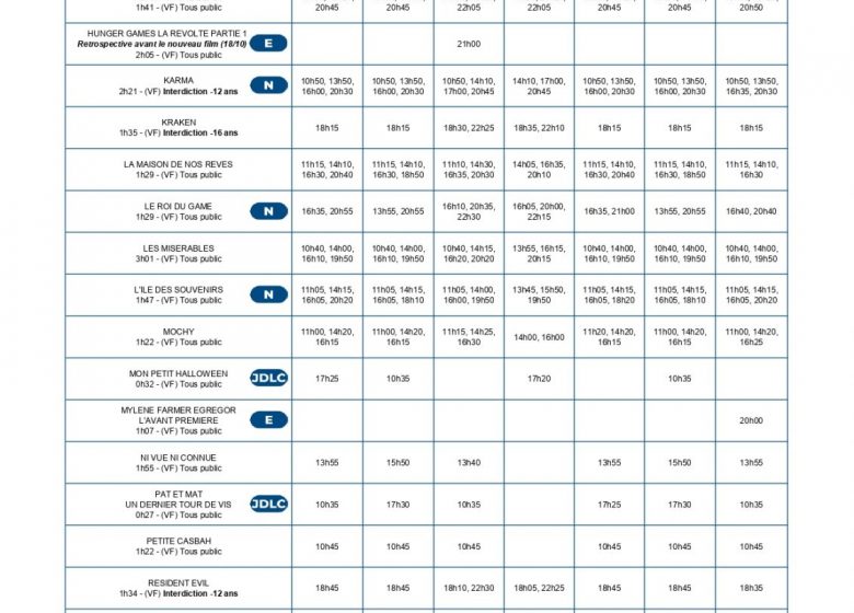 PROGRAMMATION DU CINEVILLE 21 AU 27 OCTOBRE