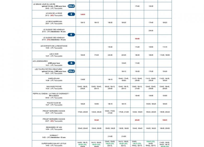 PROGRAMME DU CINEVILLE LRSY DU 08 AU 14 AVRIL