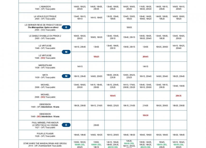 PROGRAMME DU CINEVILLE LRSY DU 27/05 AU 02/06