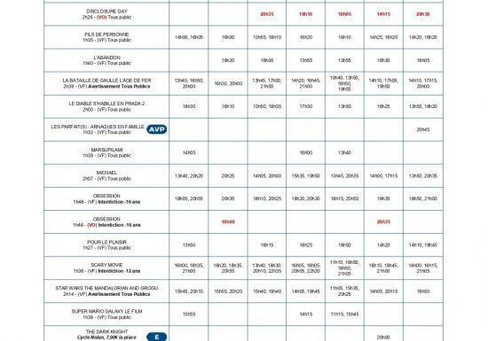 PROGRAMMATION DU CINEVILLE du 17 juin au 23 juin