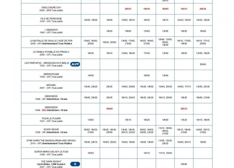 PROGRAMMATION DU CINEVILLE du 17 juin au 23 juin