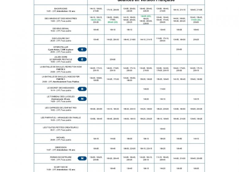 PROGRAMMATION DU CINEVILLE du 1er au 7 juillet