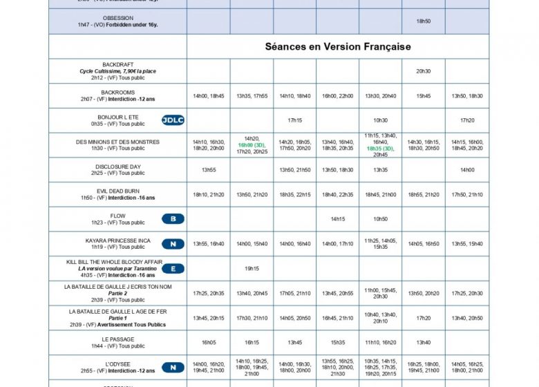 PROGRAMMATION DU CINEVILLE du 15 au 21 juillet