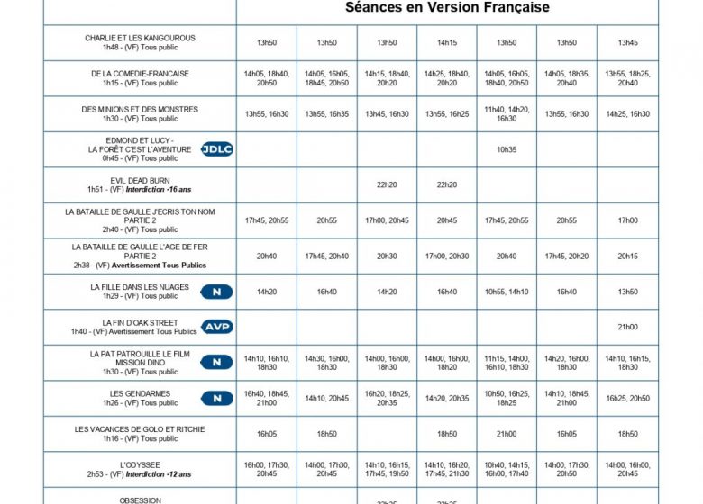 PROGRAMMATION DU CINEVILLE 05 AOUT AU 11 AOUT