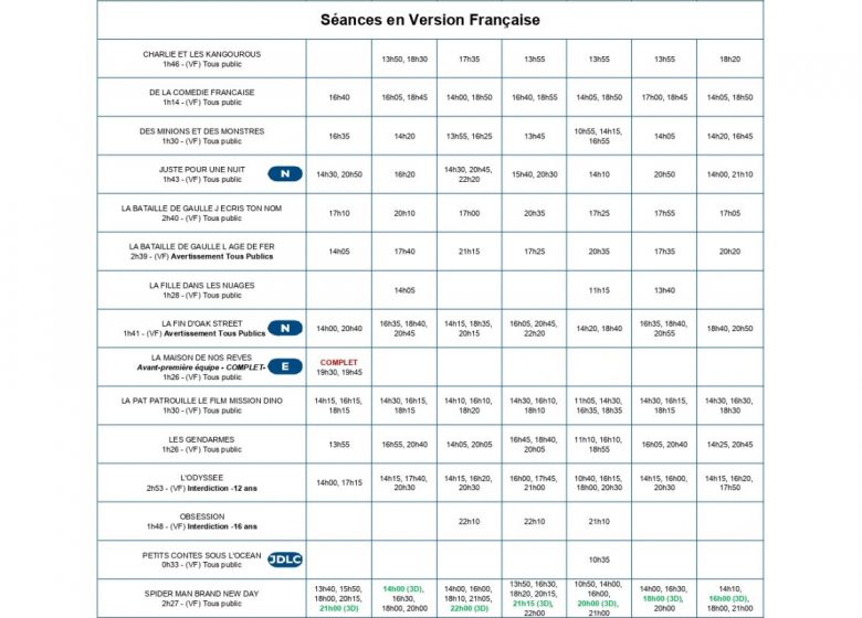 PROGRAMMATION DU CINEVILLE du mercredi 12 août au mardi 18 août