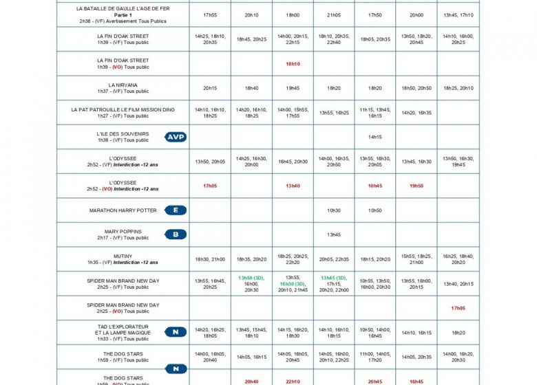 PROGRAMMATION DU CINEVILLE du mercredi 26 août au mardi 1er septembre