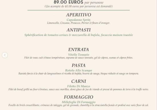 Trattoria Ida – Menu de la Saint Sylvestre