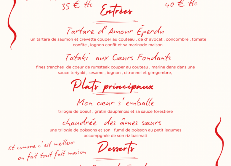 Menu de la Saint Valentin à l&rsquo;incontournable Vendéen