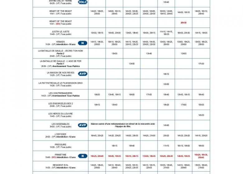 PROGRAMMATION DU CINEVILLE 30 SEPTEMBRE AU 6 OCTOBRE