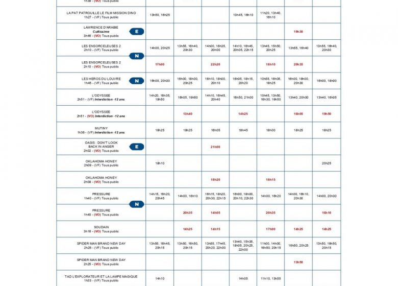 PROGRAMMATION DU CINEVILLE du mercredi 09 septembre au mardi 15 septembre