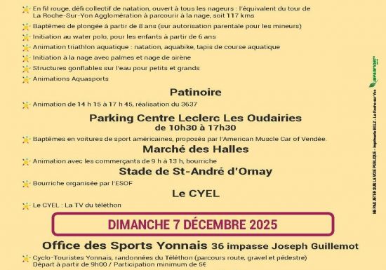 Programme téléthon la Roche-sur-Yon 2025