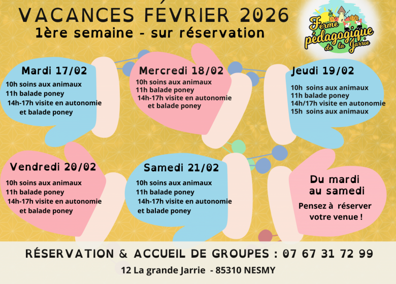 Ferme pédagogique de la Jarrie – programme des vacances de février