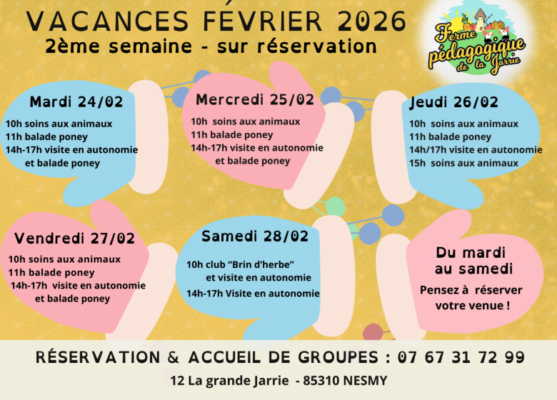 Ferme pédagogique de la Jarrie – programme des vacances de février